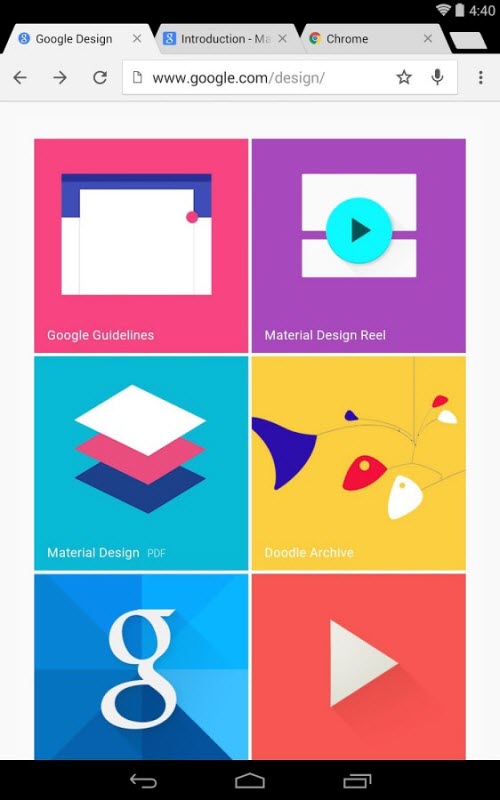 Giao diện,giao diện Material Design,Chrome 37 trình làng trên Android giao diện Material Design