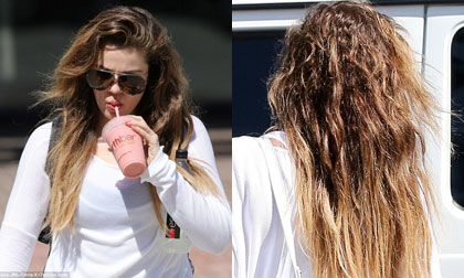 Khloe Kardashian,Khloe Kardashian để tóc tổ quạ ra đường,sao Hollywood,Khloe Kardashian kém xinh
