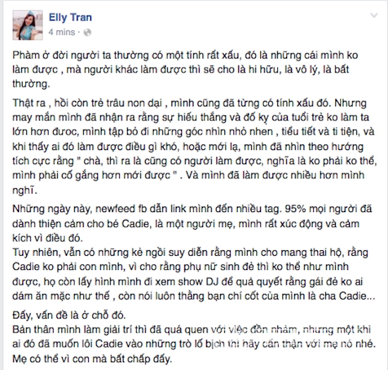 Elly Trần, Elly Trần sinh con, Elly Trần phản pháo quanh tin đồn sinh con, con gái Elly Trần 