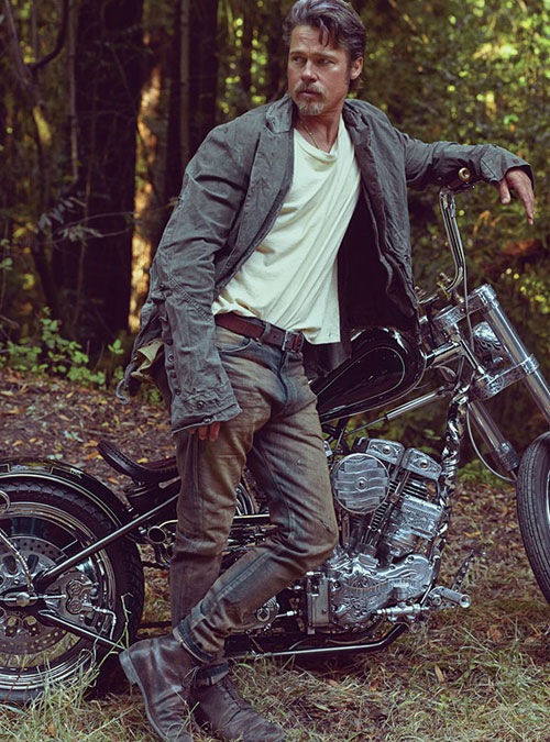 Brad Pitt,diễn viên Brad Pit,Brad Pitt phong trần cưỡi môtô