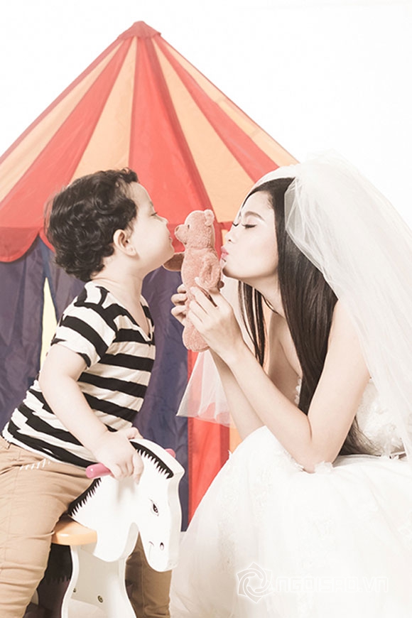 Trương Quỳnh Anh,Tim,Cát An,Trương Quỳnh Anh mặc váy cô dâu,sao Việt chưa kết hôn đã có con