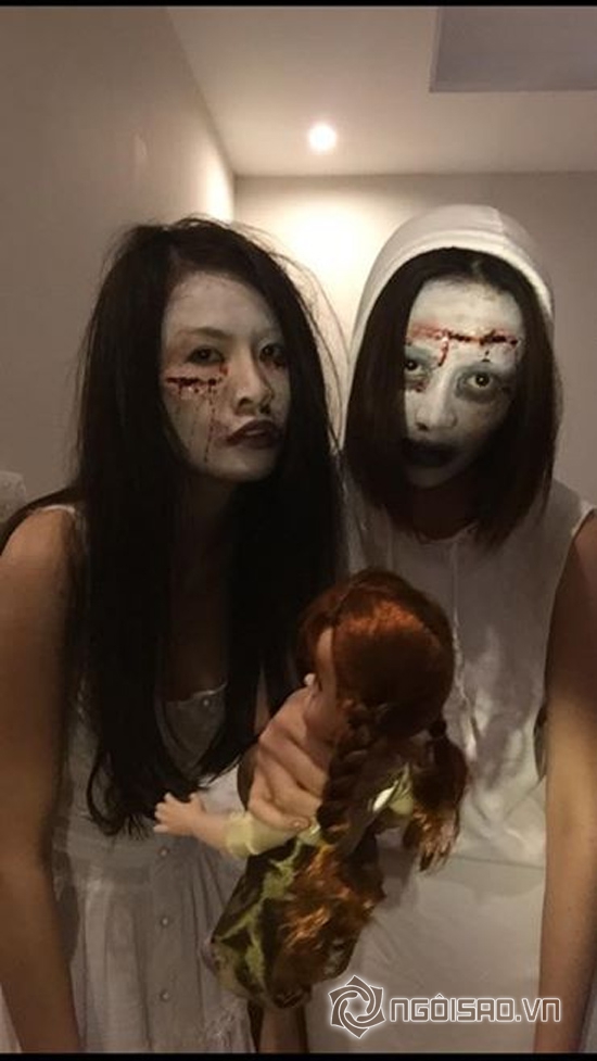 hà hồ xinh tươi bên ma quỷ,sao việt halloween,quế vân giả ma quỷ,hà hồ cường đô la ly thân,sao việt