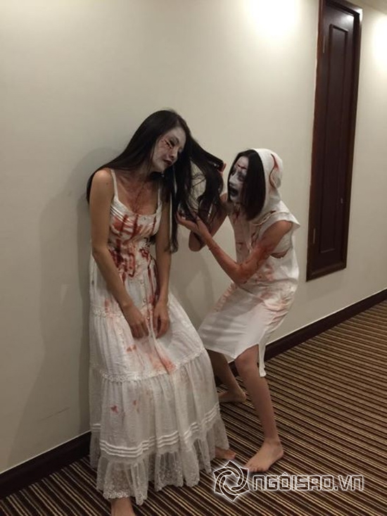hà hồ xinh tươi bên ma quỷ,sao việt halloween,quế vân giả ma quỷ,hà hồ cường đô la ly thân,sao việt