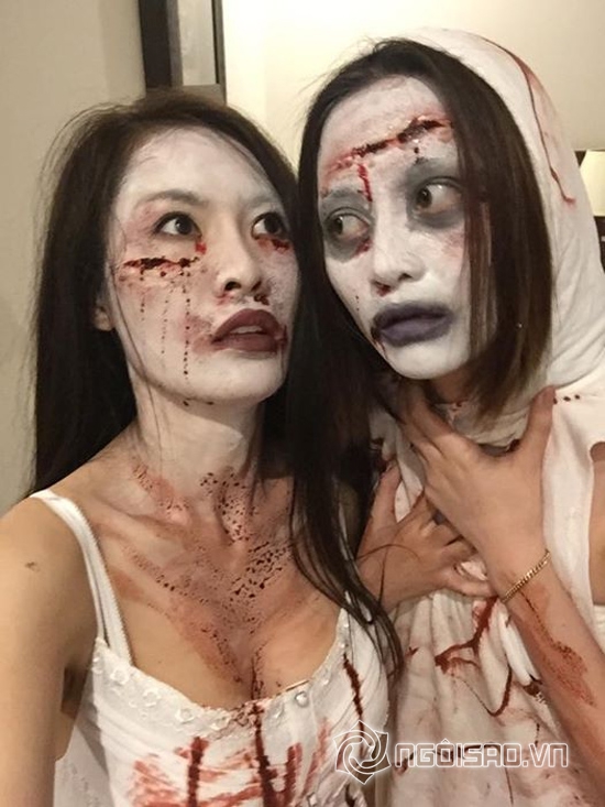 hà hồ xinh tươi bên ma quỷ,sao việt halloween,quế vân giả ma quỷ,hà hồ cường đô la ly thân,sao việt