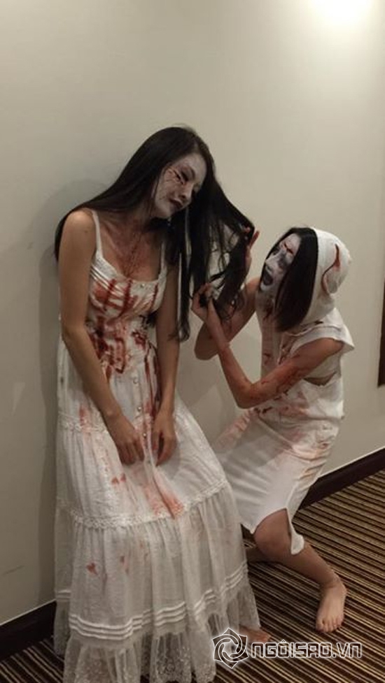 hà hồ xinh tươi bên ma quỷ,sao việt halloween,quế vân giả ma quỷ,hà hồ cường đô la ly thân,sao việt