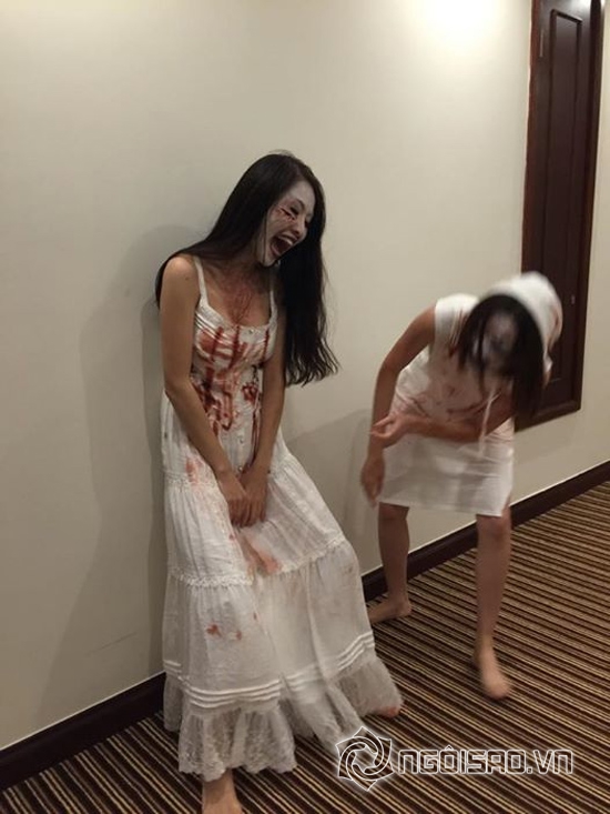 hà hồ xinh tươi bên ma quỷ,sao việt halloween,quế vân giả ma quỷ,hà hồ cường đô la ly thân,sao việt