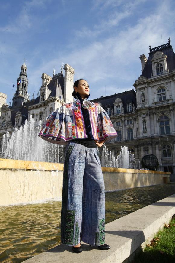 Sao việt,sao viet,hoa hậu ngọc hân,người mẫu ngọc hân,áo dài đến kinh thành thời trang Paris