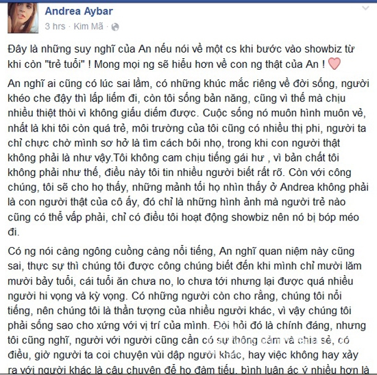 Andrea, Andrea làm lại từ đầu, Andrea thừa nhận sai lầm, Andrea viết tâm thư, người mẫu Andrea
