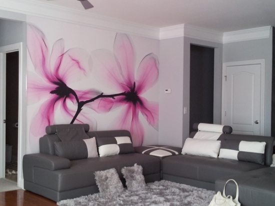 Trang trí nhà,trang trí tường nhà,trang trí tường phòng khách ấn tượng với họa tiết hoa