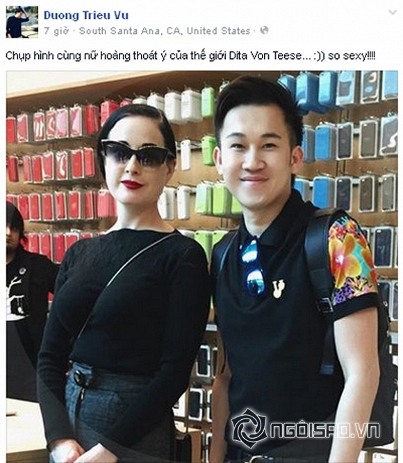 Dương Triệu Vũ chụp hình cùng Dita Von Teese, nam ca sĩ Dương Triệu Vũ, Dita Von Teese gợi cảm
