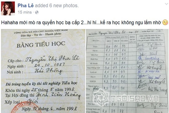Pha Lê, Pha Lê khoe học bạ, Pha Lê khoe thành tích học tập, sao việt, Pha Lê 2014