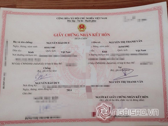 Phi Thanh Vân,Phi Thanh Vân khoe giấy chứng nhận kết hôn,Phi Thanh Vân và Bảo Duy chính thức làm vợ chồng,sao Việt kết hôn