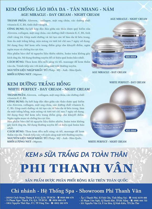 Phi Thanh Vân, Mỹ phẩm Phi Thanh Vân, Kem sữa dưỡng trắng da Phi Thanh Vân, Nữ hoàng thẩm mỹ, Spa Phi Thanh Vân