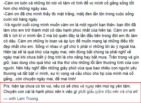 Lam Trường, Lam Trường và Yến Phương, Lam Trường và vợ 9x, vợ lam trường chưa có bầu