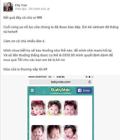 Con gái Elly Trần,bé cadie,giải em bé đáng yêu,Elly Trần