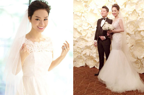 Váy cưới,váy cưới sao,váy cưới gợi cảm của mỹ nhân Việt