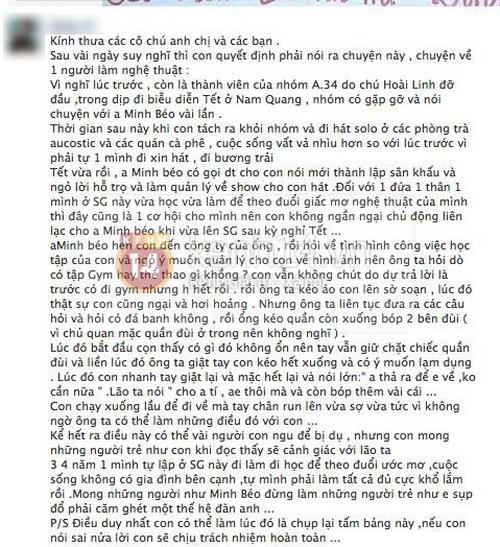 Minh Béo,Danh hài Minh Béo,Minh Béo lạm dụng nghệ sĩ trẻ