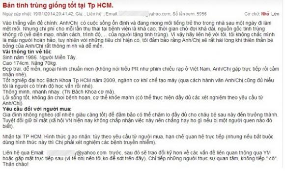 Mua bán tinh trùng,Bán tinh trùng qua mạng,Hiếm muộn