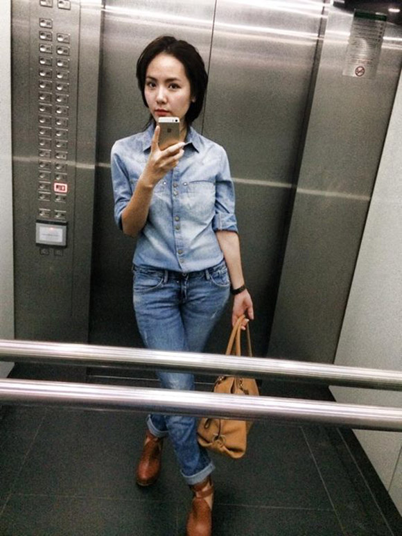 Thời trang sao việt,denim on denim,Ngọc Trinh,Hồ Ngọc Hà,Thanh Hằng