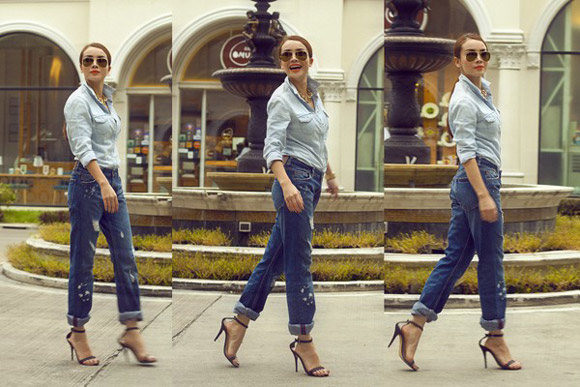 Thời trang sao việt,denim on denim,Ngọc Trinh,Hồ Ngọc Hà,Thanh Hằng