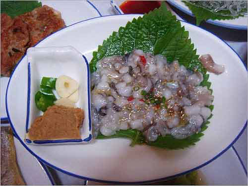 Món ăn tươi sống,Nhím biển,bạch tuộc sống,sinh tố ếch