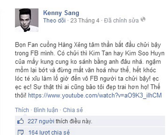 Kenny Sang,Hot boy tự phong,Hot boy việt