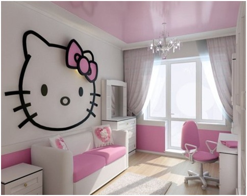 Nhà đẹp,mẫu nhà đẹp,khoang gian Hello Kitty,màu hồng,đáng yêu,trẻ trung.