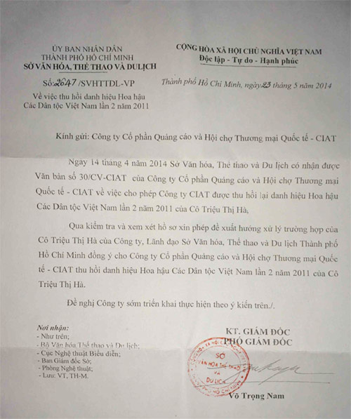 Hoa hậu,cuộc thi hoa hậu các dân tộc,Ban Tổ Chức bị đe doa,tin nhắn