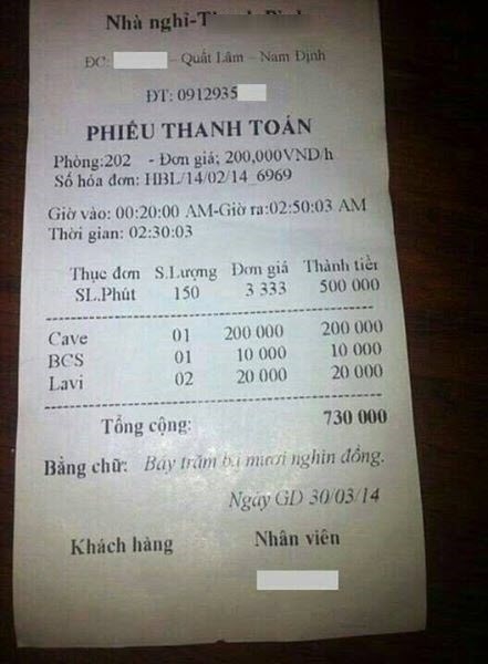 Quất Lâm,gái mái dâm,Hóa đơn cave