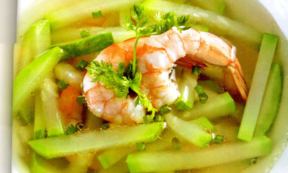 canh bầu nấu tôm,cách làm canh bầu nấu tôm,canh bầu nấu tôm ngày hè,món ngon mùa hè