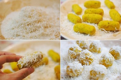 bánh bí đỏ dừa,làm bánh bí đỏ dừa,làm bánh dừa ngon
