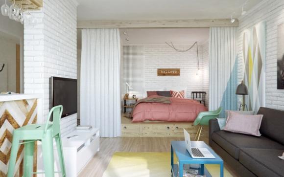 Căn hộ đẹp,trang trí căn hộ đẹp,thiết kế căn hộ với 45m2 đẹp với màu pastel