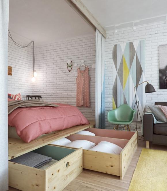 Căn hộ đẹp,trang trí căn hộ đẹp,thiết kế căn hộ với 45m2 đẹp với màu pastel