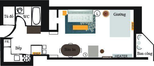 Thiết kế căn hộ,căn hộ đẹp,bài trí căn hộ chữ nhật với 41m2