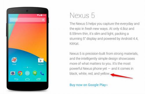 Điện thoại Nexus 5,Nexus 5 sẽ có thêm phiên bản màu vàng