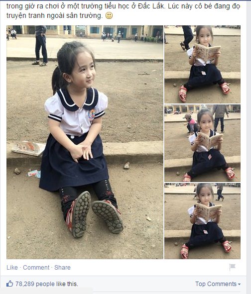 Cô bé,cô bé tiểu học,cô bé gây sốt,bức ảnh đọc truyện,cô bé ở Đắc Lắc