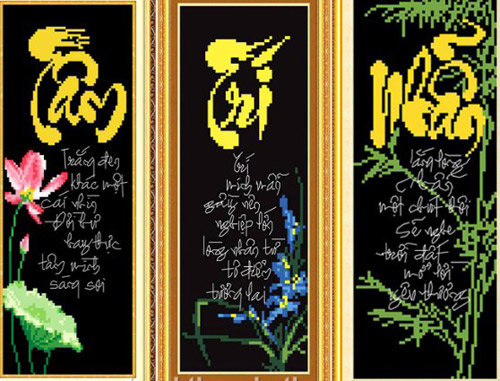 Tranh thêu chữ thập thư pháp, Tranh Thư pháp, Tư vấn phong thủy, Bí quyết phong thủy