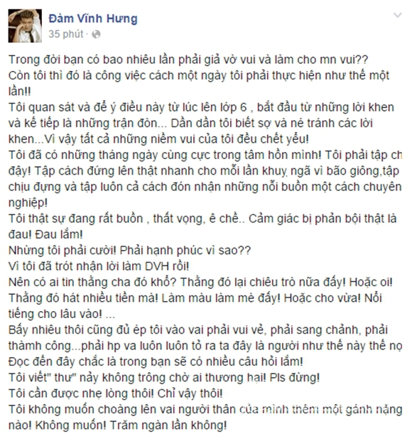 đàm vĩnh hưng, tâm thư, chia sẻ, ông hoàng nhạc việt