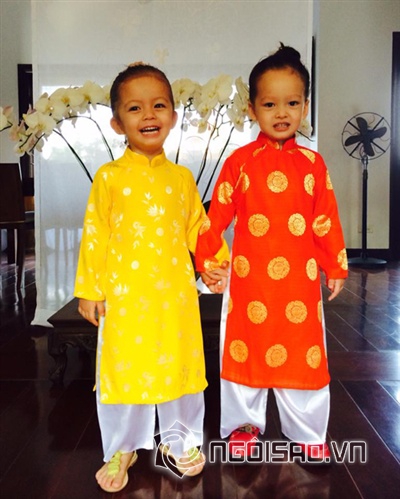 Cặp sinh đôi nhà Hồng Nhung, cặp sinh đôi nhà Hồng Nhung được nhận quà, tôm và tép, sao Việt, sao Việt