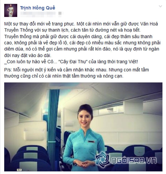 Hồng Quế,Hồng Quế khen đồng phục mới,Hồng Quê chê bai,áo dài mới của Vietnam Airlines