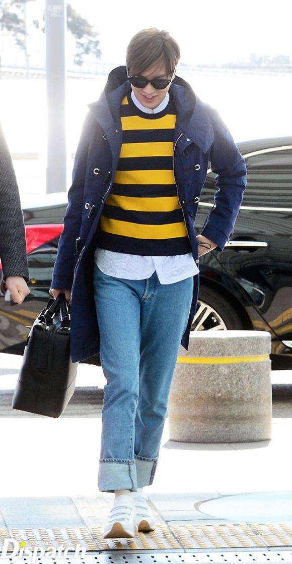 Lee Min Ho,thời trang sân bay của Lee Min Ho,Lee Min Ho quần xắn gấu cao
