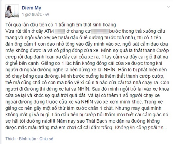 Diễm My 9x, Diễm My 9x gặp cướp, Diễm My 9x bị cướp cầm dao đe dọa, sao Việt bị cướp