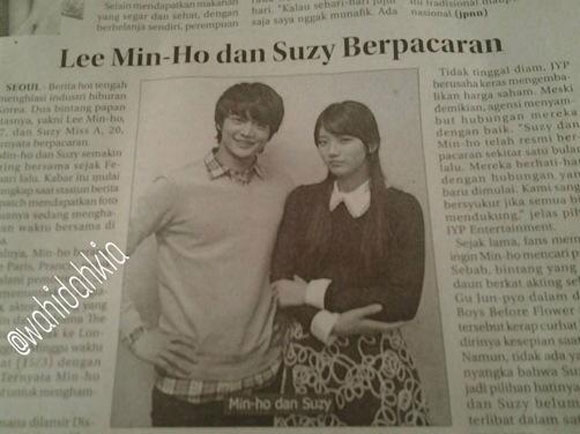 Suzy,Suzy hẹn hò Lee Min Ho,báo Indonesia đăng tin nhầm,Suzy hẹn hò Minho
