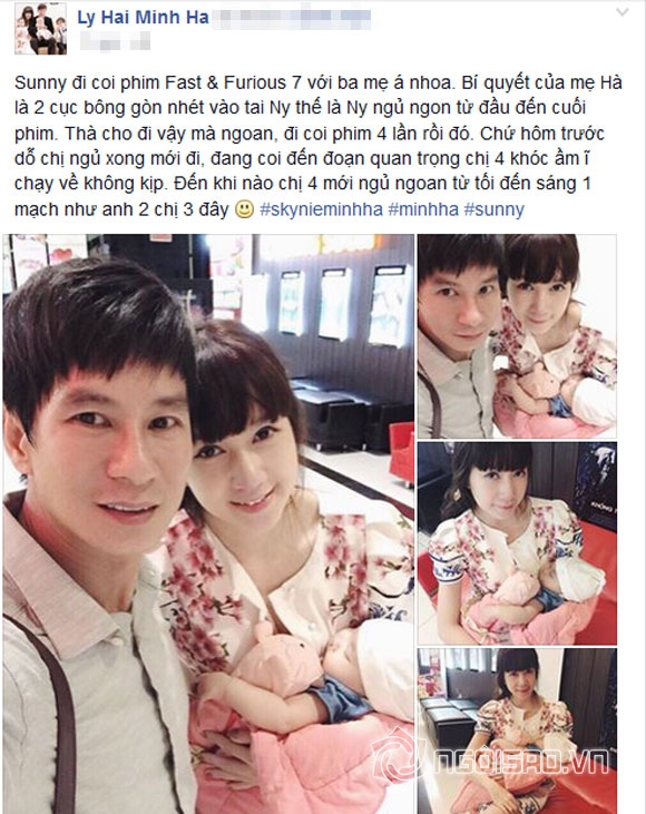vợ chồng Lý Hải,vợ chồng Lý Hải đưa con gái đi xem phim,Minh Hà,bé Sunny