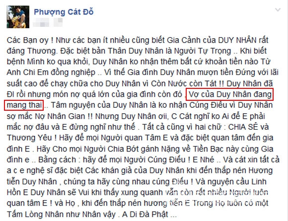 vợ Duy Nhân,vợ Duy Nhân mang thai,Duy Nhân,Duy Nhân qua đời,Cát Phượng