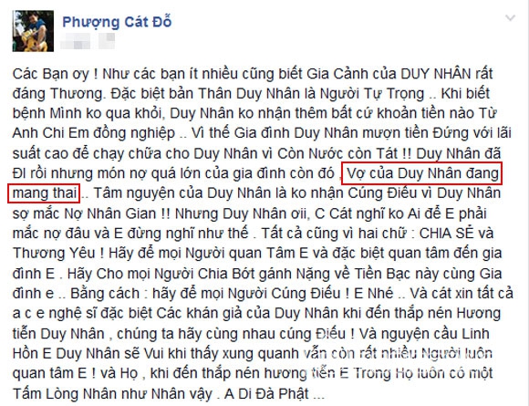 vợ Duy Nhân,vợ Duy Nhân mang thai,Duy Nhân,Duy Nhân qua đời,Cát Phượng