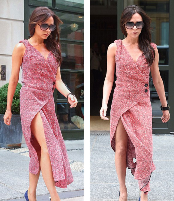 Victoria Beckham,Victoria diện váy sặc sỡ,Victoria diện váy xẻ,Victoria gợi cảm