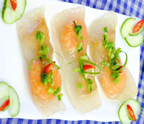 bánh bột lọc nhân tôm thịt,cách làm bánh bột lọc,món ăn vặt ngon,món ăn với tôm thịt