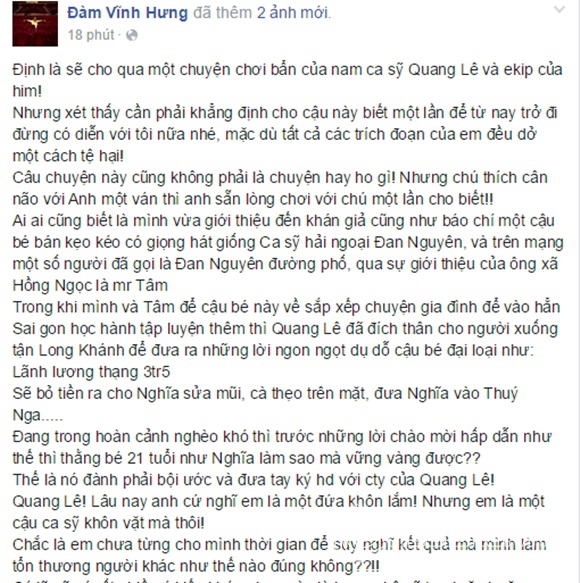 Đàm Vĩnh Hưng, Đàm Vĩnh Hưng vạch mặt Quang Lê, Đàm Vĩnh Hưng tuyên chiến, tin ngôi sao, tin ngoi sao, dam vinh hung va quang le