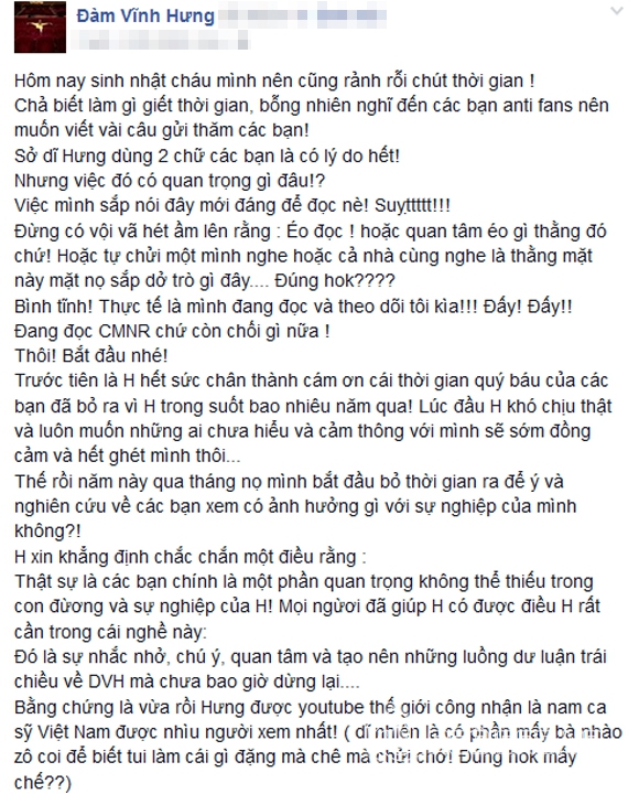 Đàm Vĩnh Hưng,Đàm Vĩnh Hưng hát về anti-fans,scandal Đàm Vĩnh Hưng và Quang Lê,Quang Lê